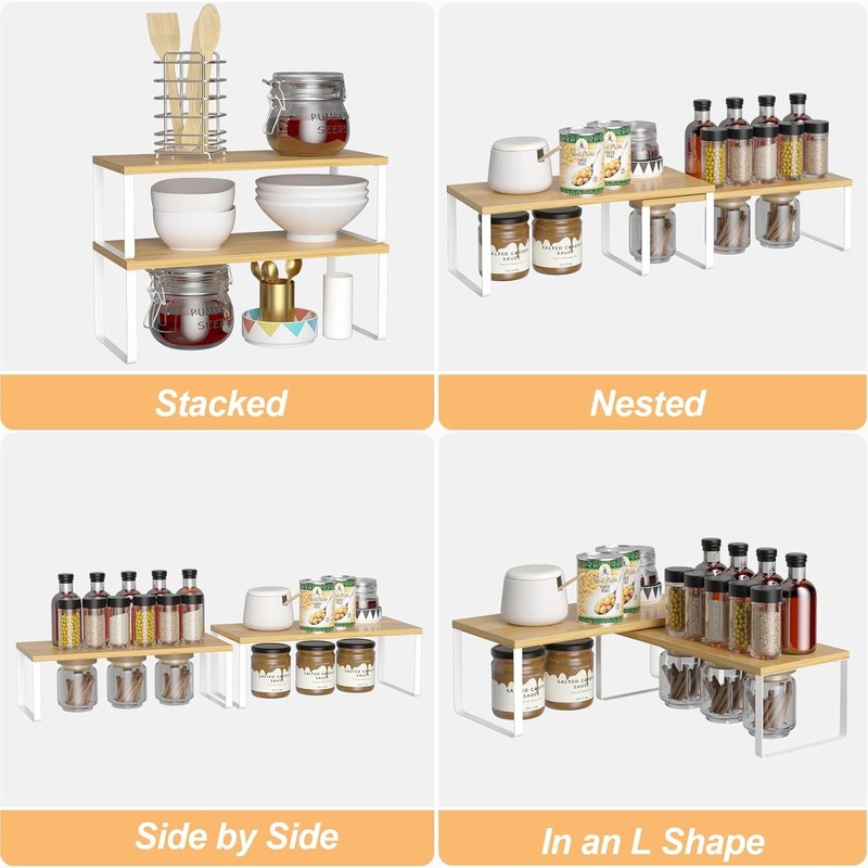 4 Pack Kitchen Cupboard Organizer Stackable Expandable Storage Shelf Rack Pantry gallery