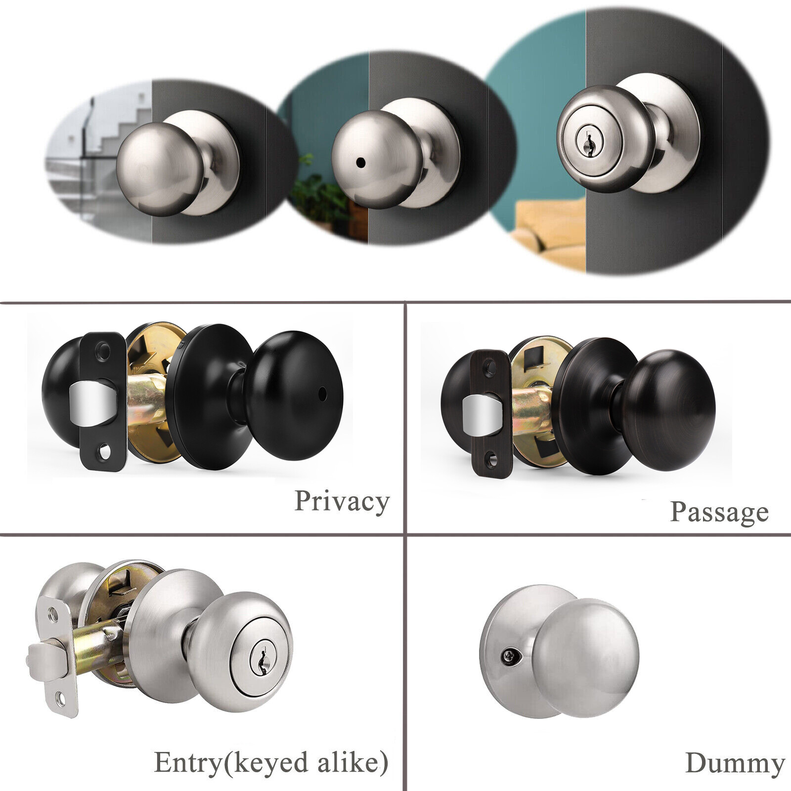 Probrico Entry/Privacy/Passage/Dummy Set Round Door Knobs Adjustment Backset gallery