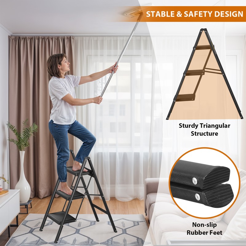 Lightweight 3 Folding Step Stools for Adults with Wide Anti-Slip Pedal Multi Use gallery