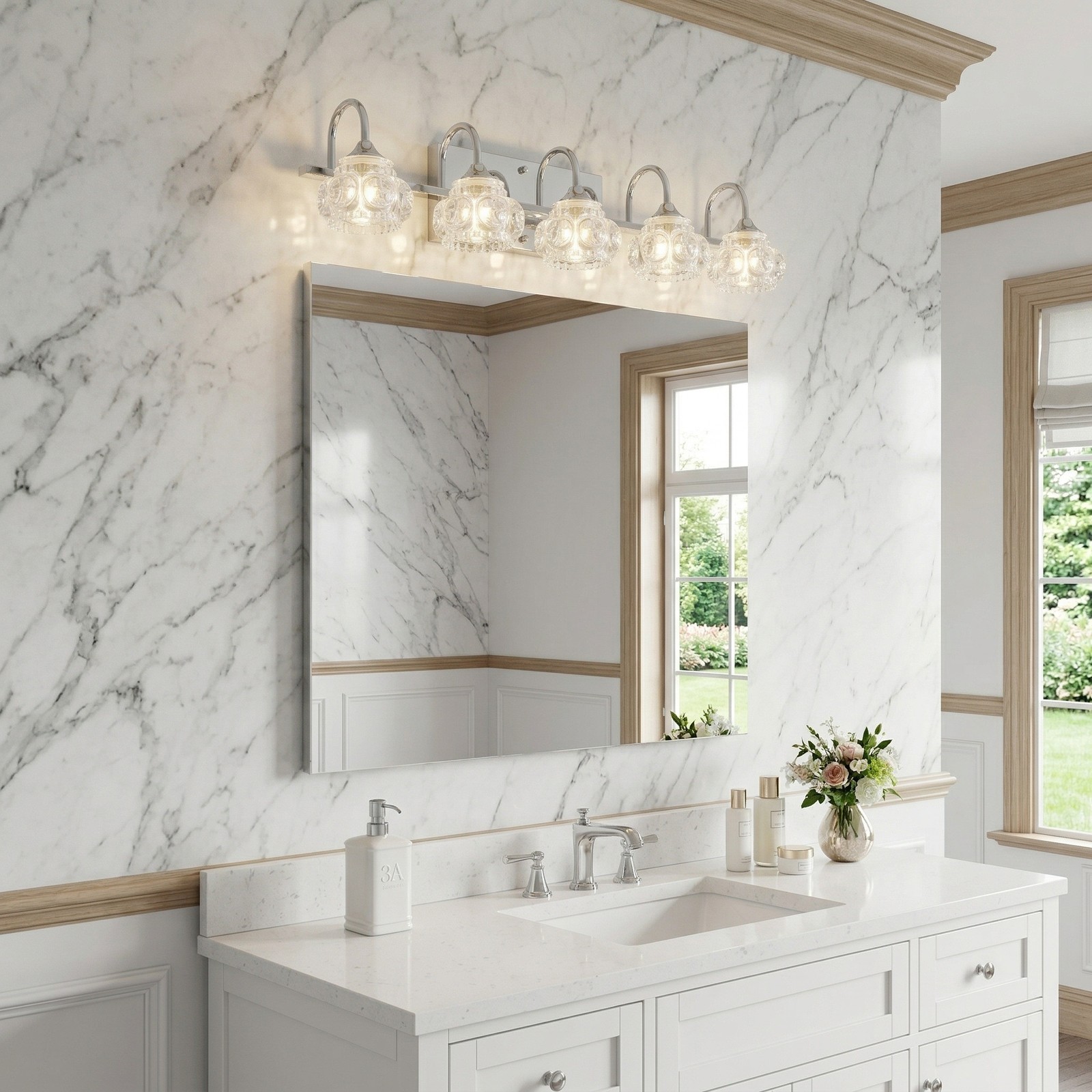 29'' Vanity Light 5 Lights LED Bathroom Mirror Crystal Shade Wall Fixture Chrome gallery