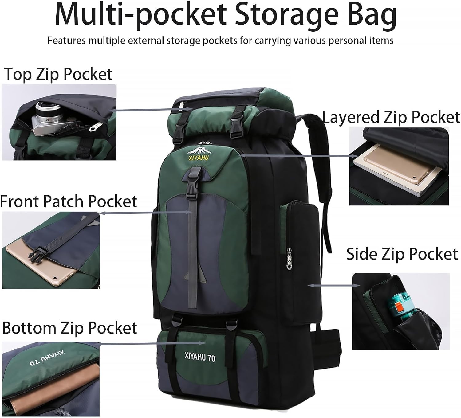 70L Hiking Backpack Large Camping Pack Backpacking Bag Rucking Backpack 4
