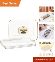 Durable Clear Serving Trays – 3 Pack Gold Rim 8×11 Inch for Elegant Entertaining