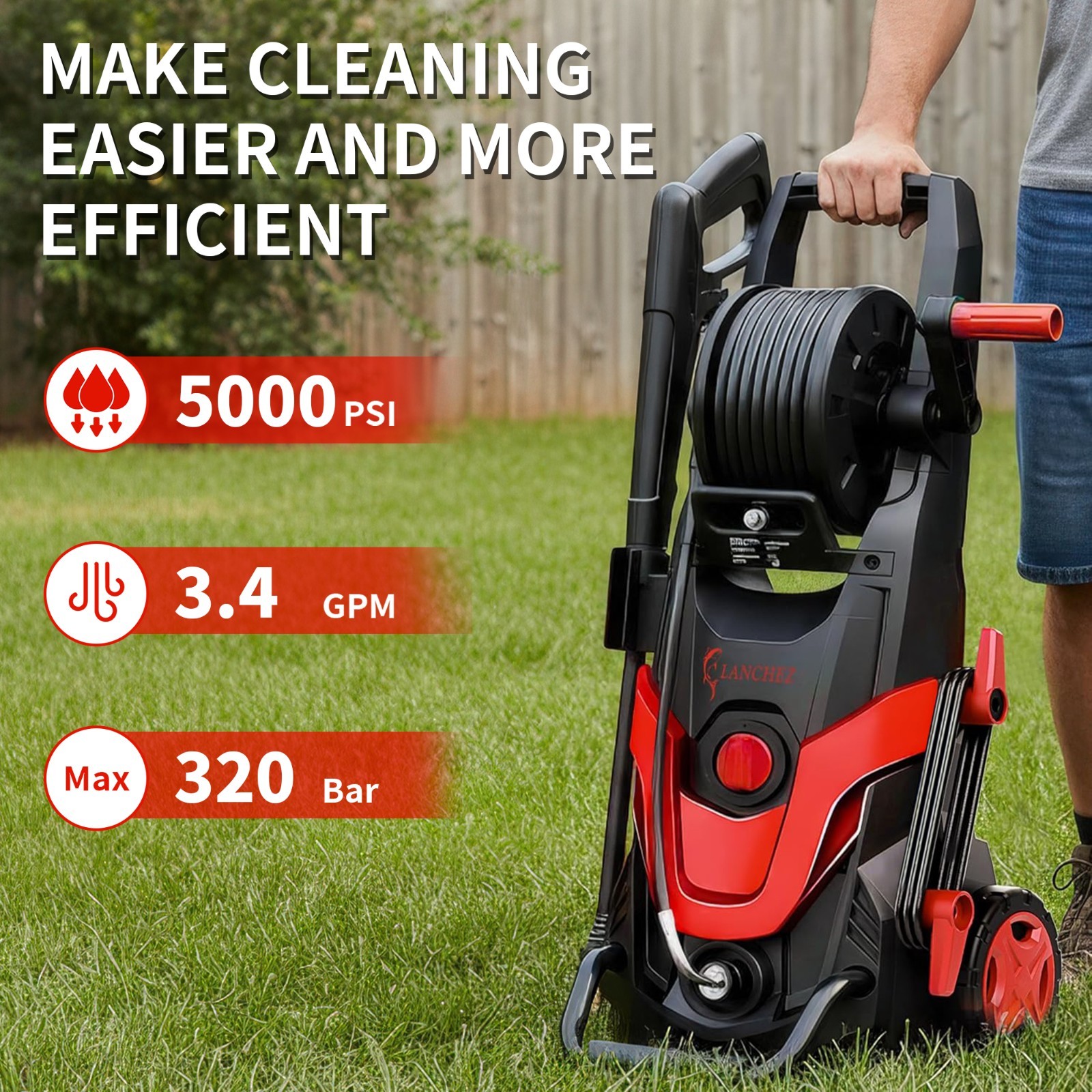5000PSI High Pressure Washer, IPX5 Electric Power Washer W/ 500ml Foam Cannon, gallery