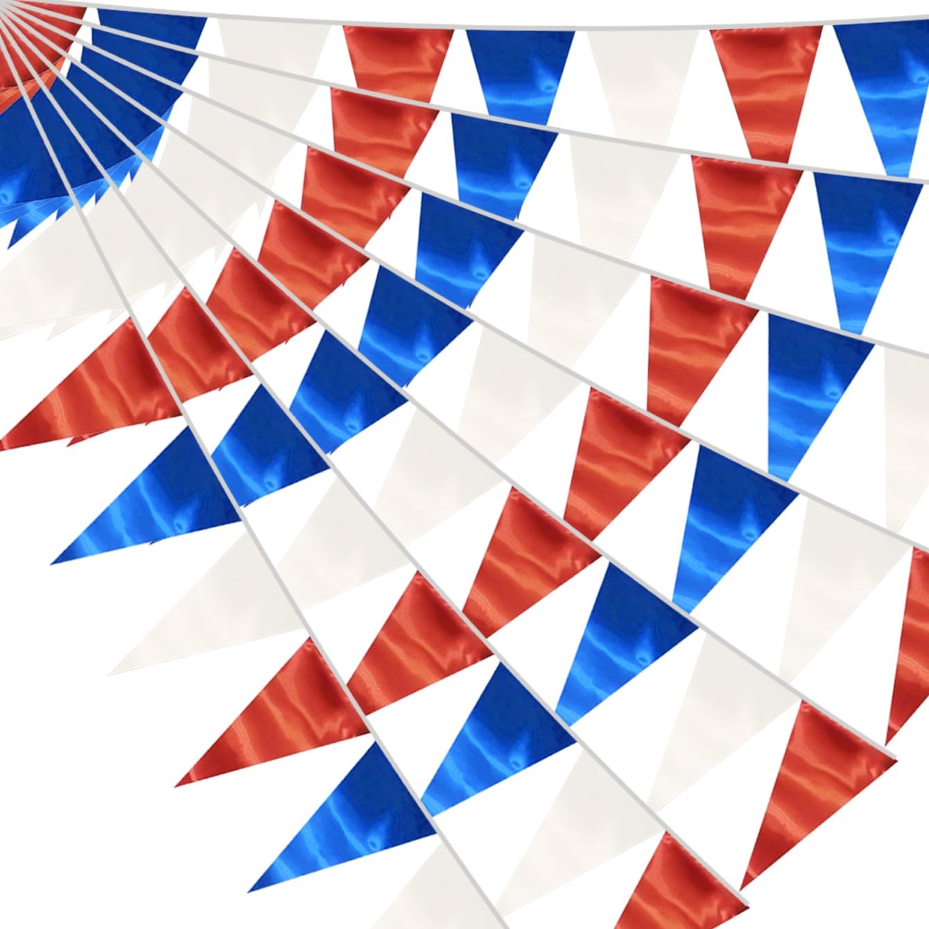 40M/130FT White Blue Red Triangle Pennant Banner Flag Metallic Fabric Bunting... gallery