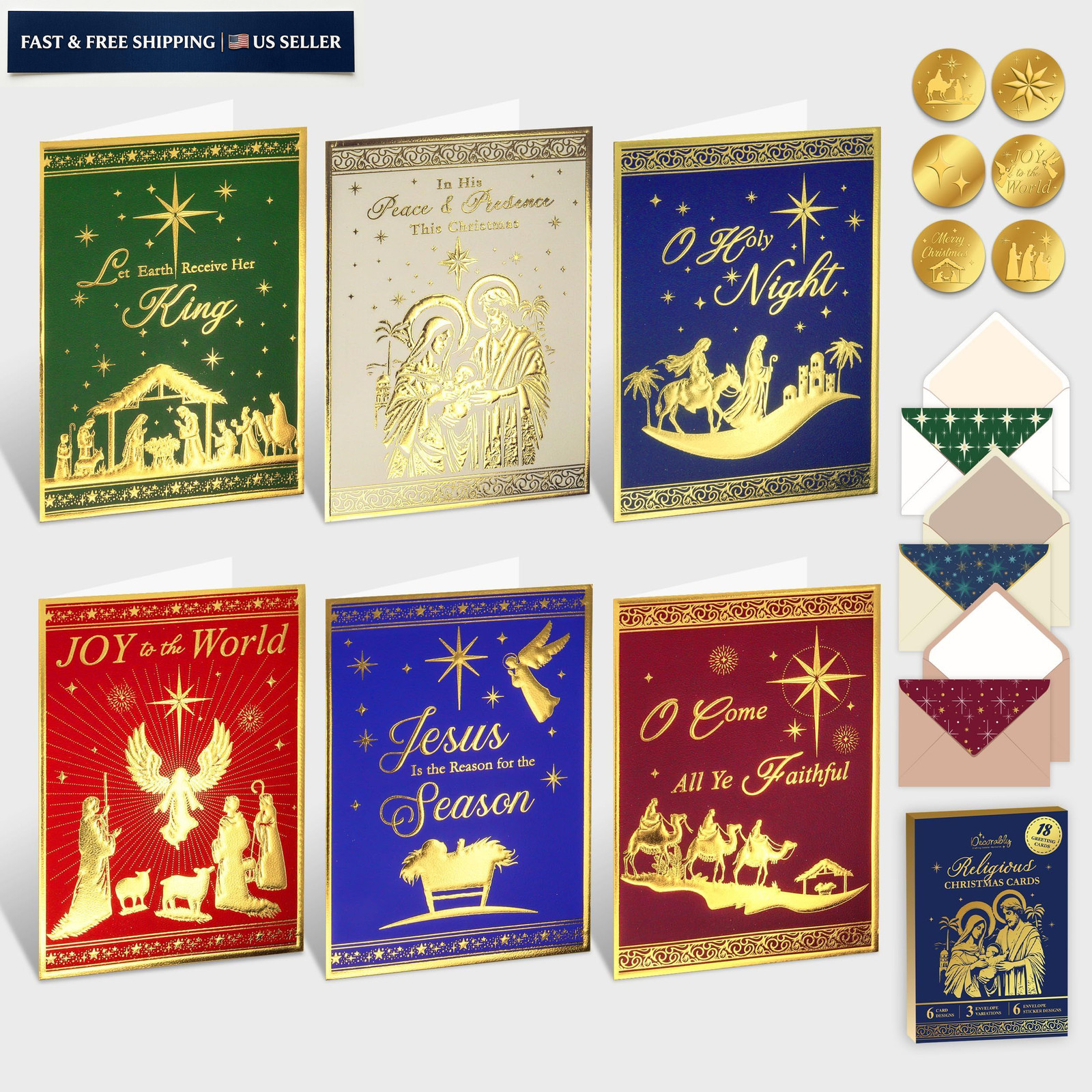 Decorably 18 Pack Gold Foil Embossed 5x7in Religious 5x7 inches, metallic gallery