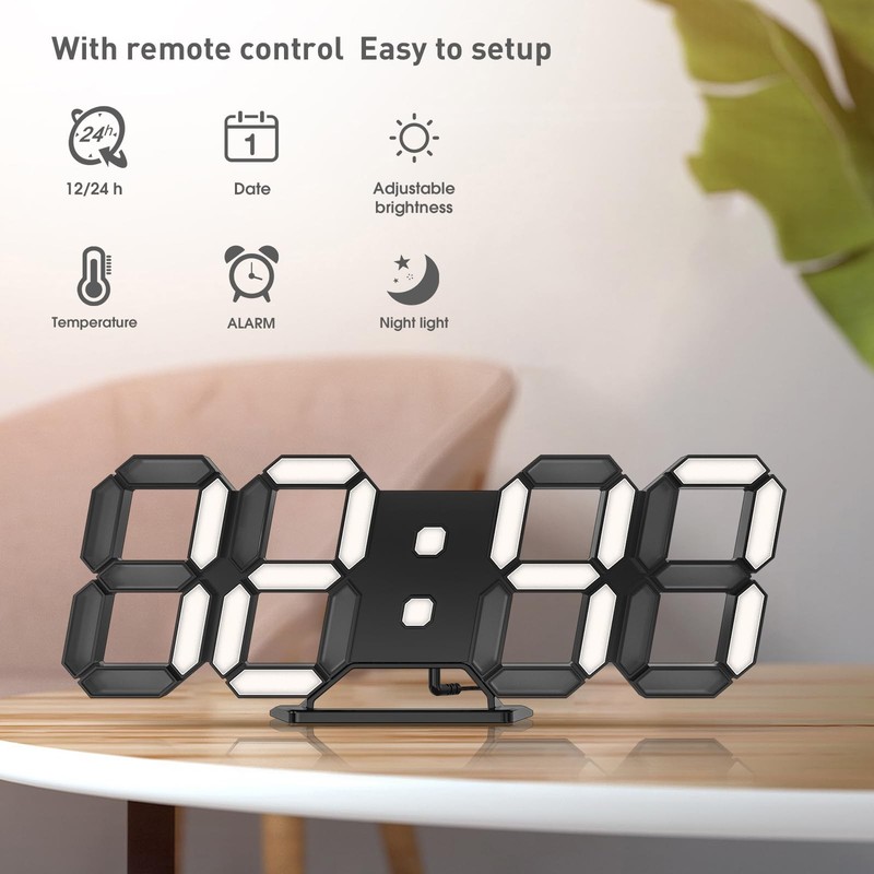3D LED Clock Desk Alarm Clock Wall Clock with Remote Control, 9.7" LED Electr... gallery