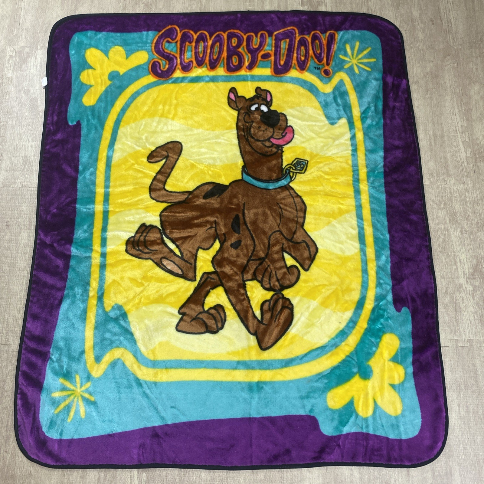 90S SCOOBY DOO 50"X60" NORTHWEST LUX FLEECE TEAL PLUSH THROW BLANKET BLACK TRIM gallery