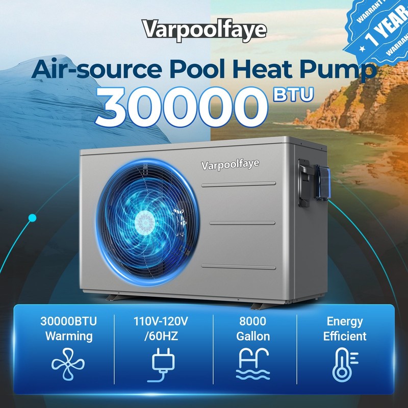 Varpoolfaye 120V Heat Pump Pool Heater Electric for Above Ground Pool 30,000BTU gallery
