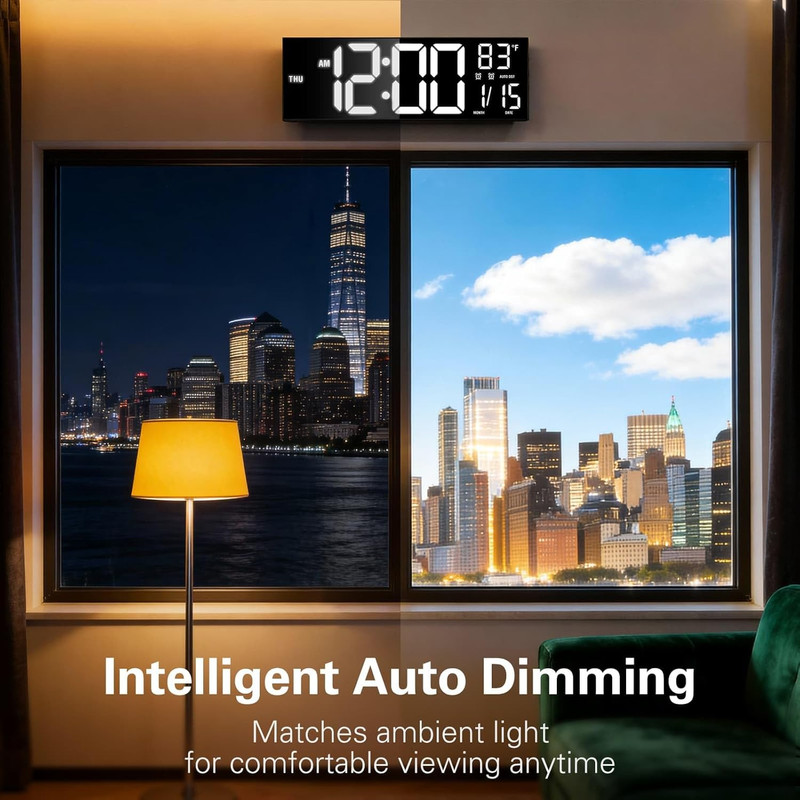 16 15in Large Digital Wall Clock with RGB Lights Remote Dual Alarms LED gallery