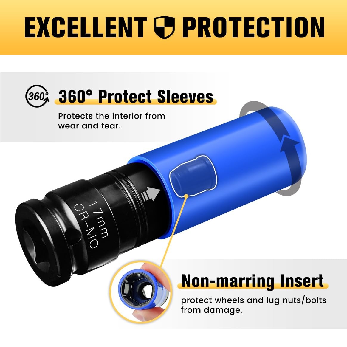 17mm 1/2" Drive Wheel Protector Impact Socket Non-Marring Lug Nut Thin Wall Deep gallery