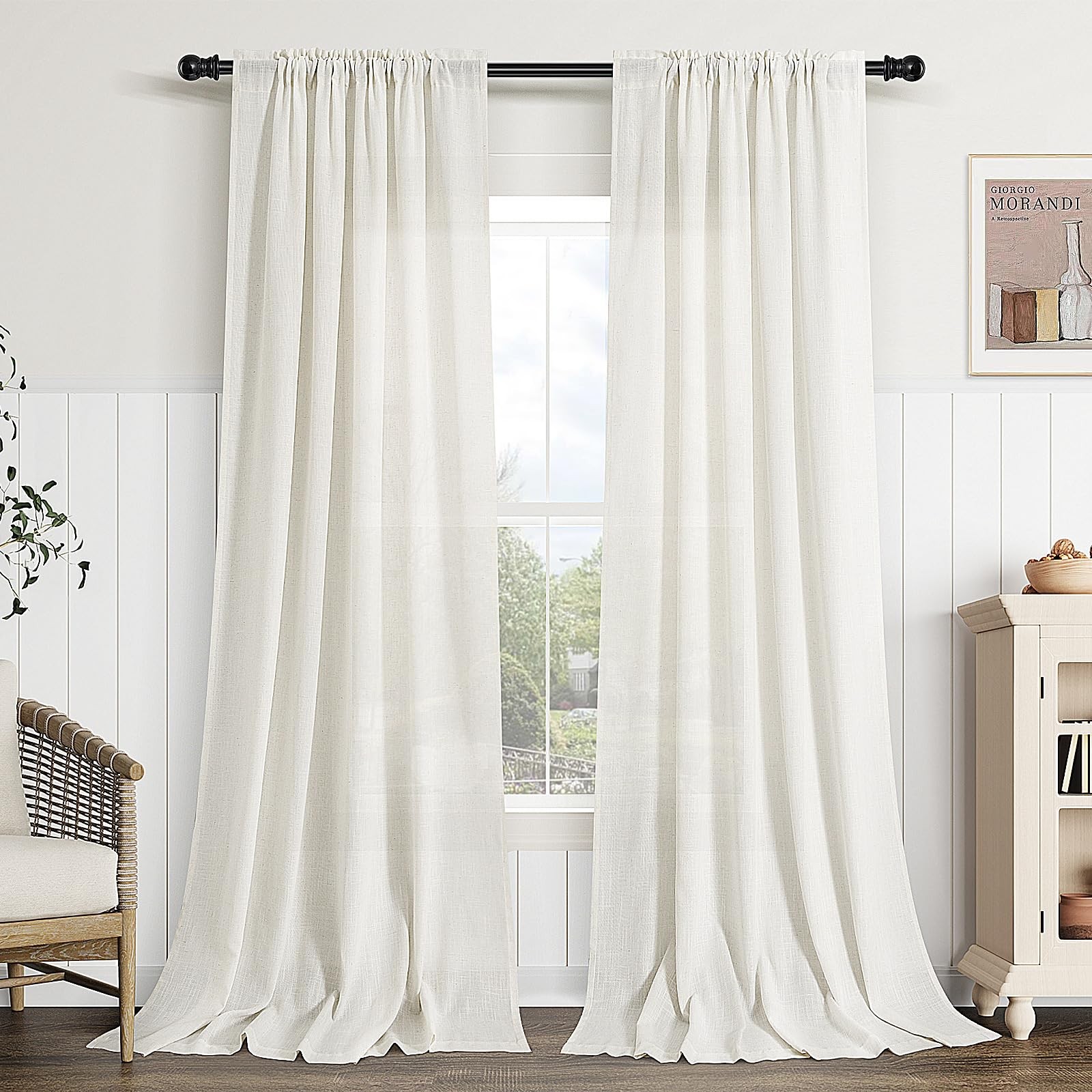 Natural Linen Curtains 84 Inch Length for Living Room Bedroom 2 Panels Set Rod P gallery