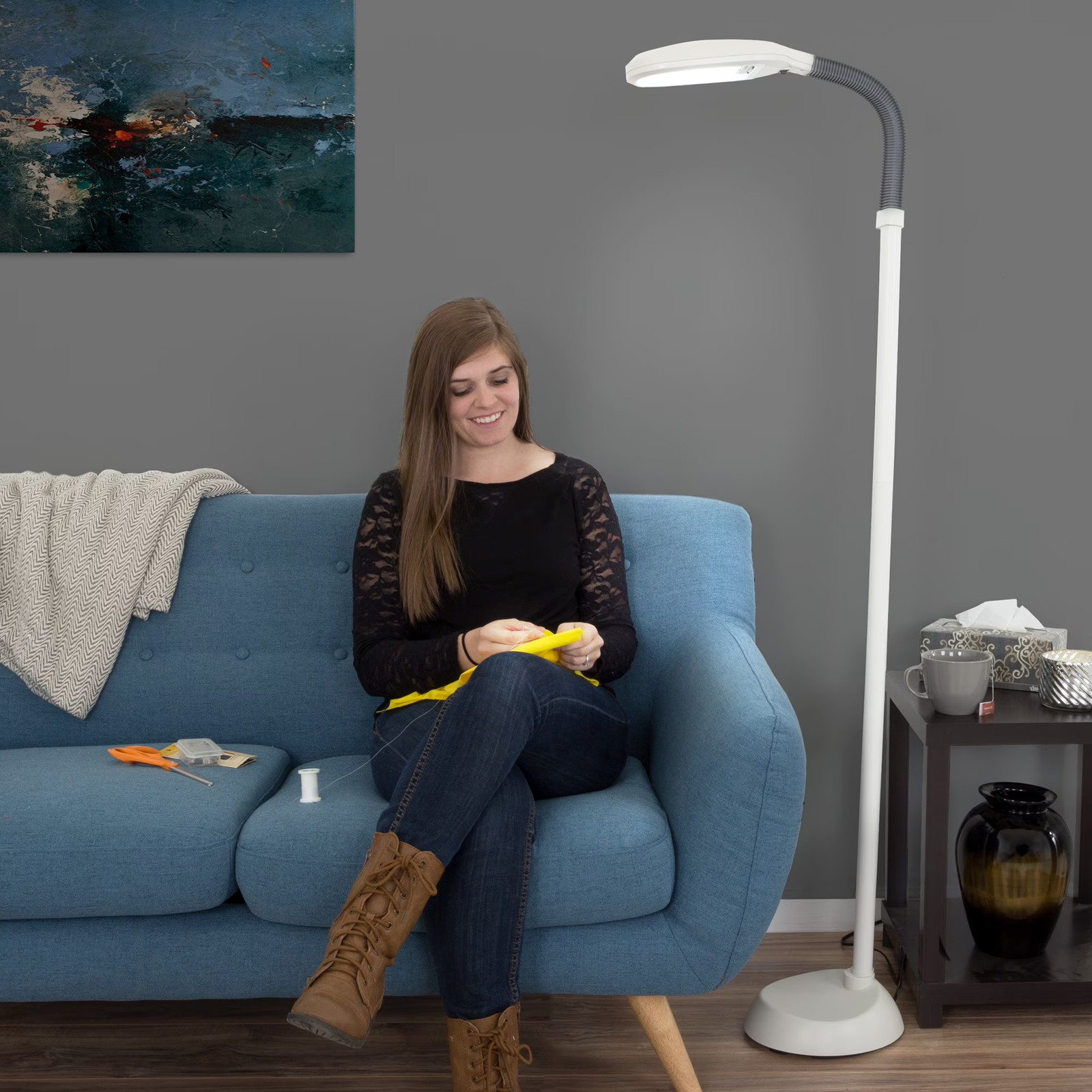 Lavish Home 63 Inch Adjustable Floor Lamp Beige Full Spectrum Reading Light gallery