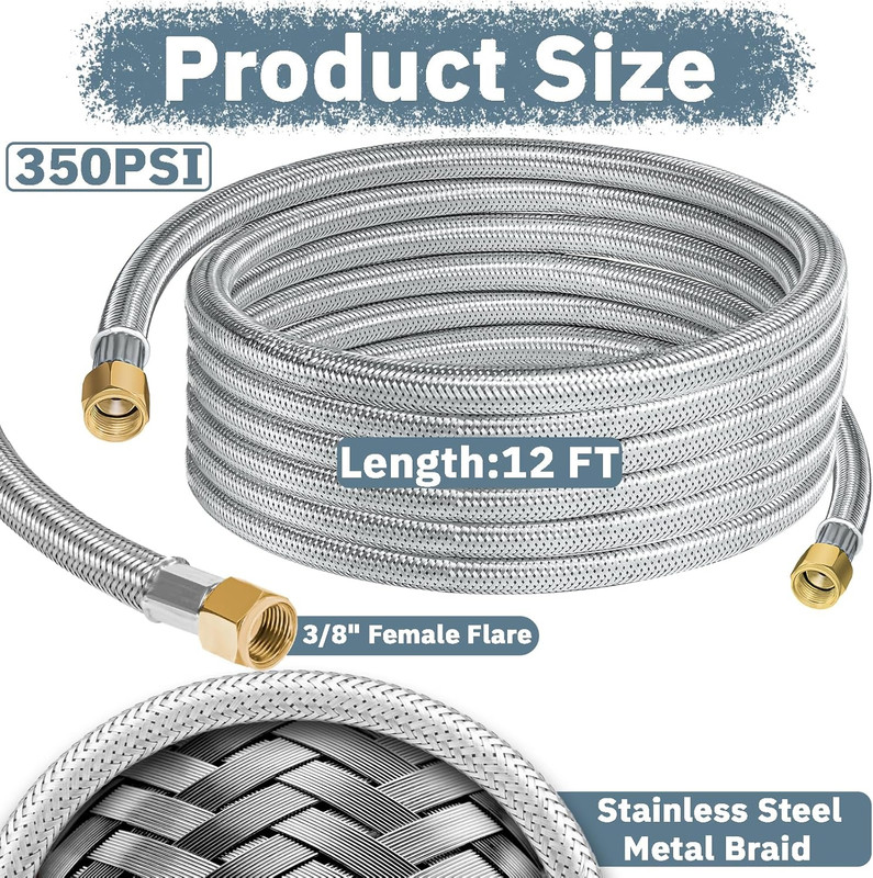 12FT Stainless High Pressure Braided Propane Hose Extension with Conversion Coup gallery