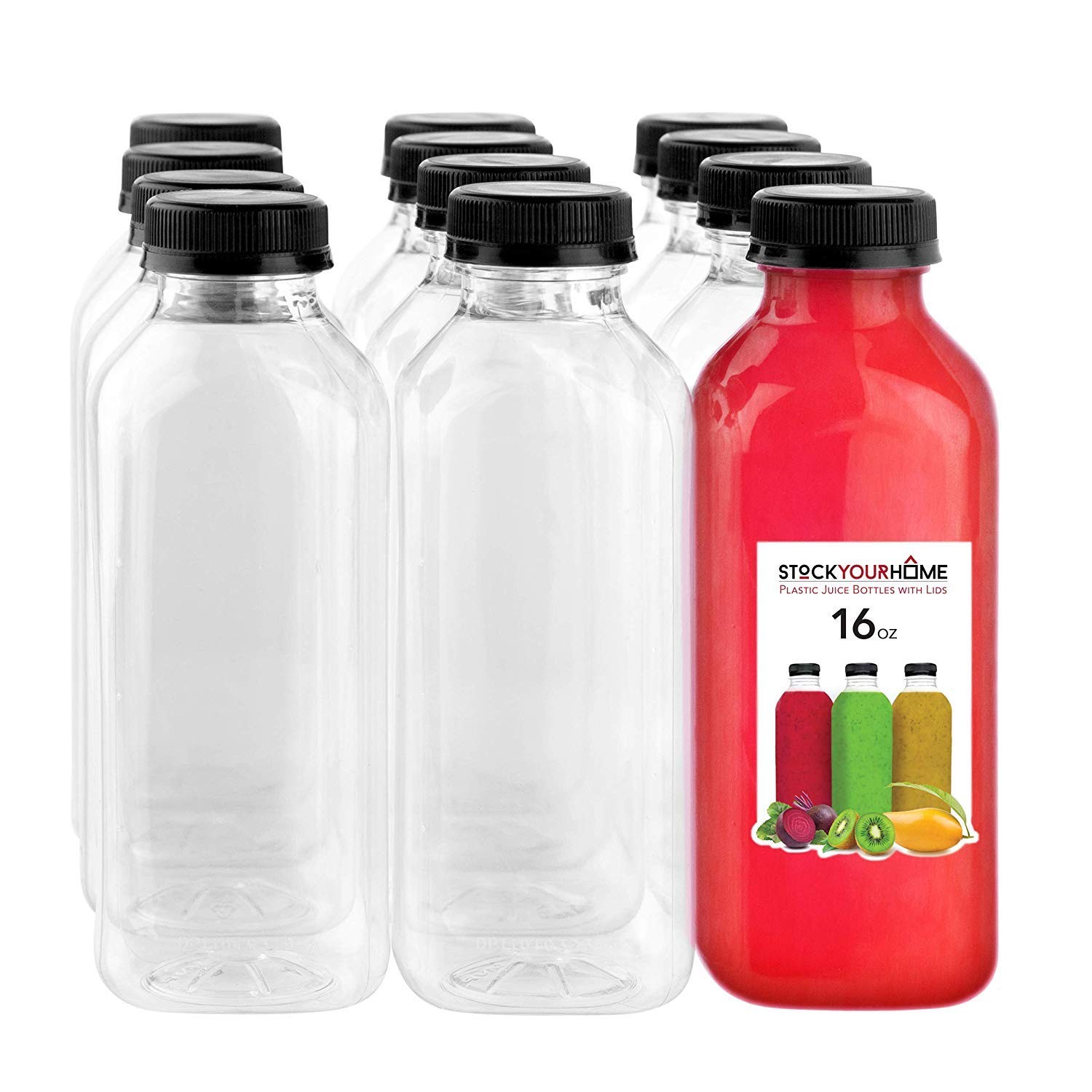 Stock Your Home 16 oz Empty Plastic Bottles w/ Lids 12 Ct gallery