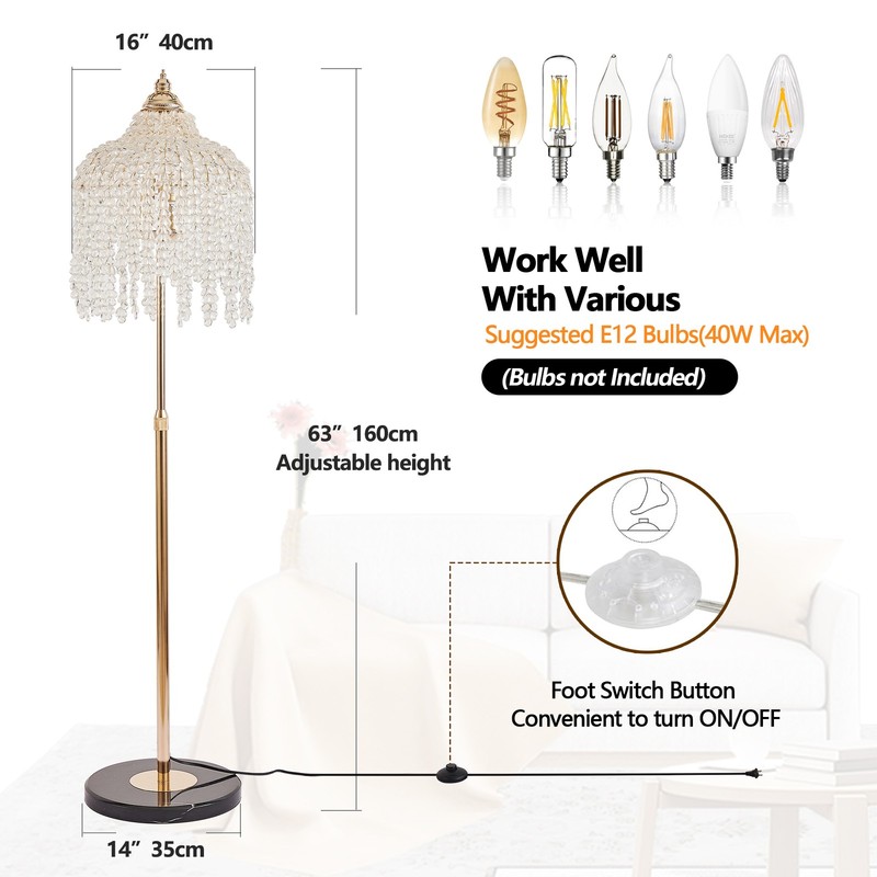 63 in Marble Base Grape Beads Crystal LED Floor Lamp Modern Living Room Lighting gallery
