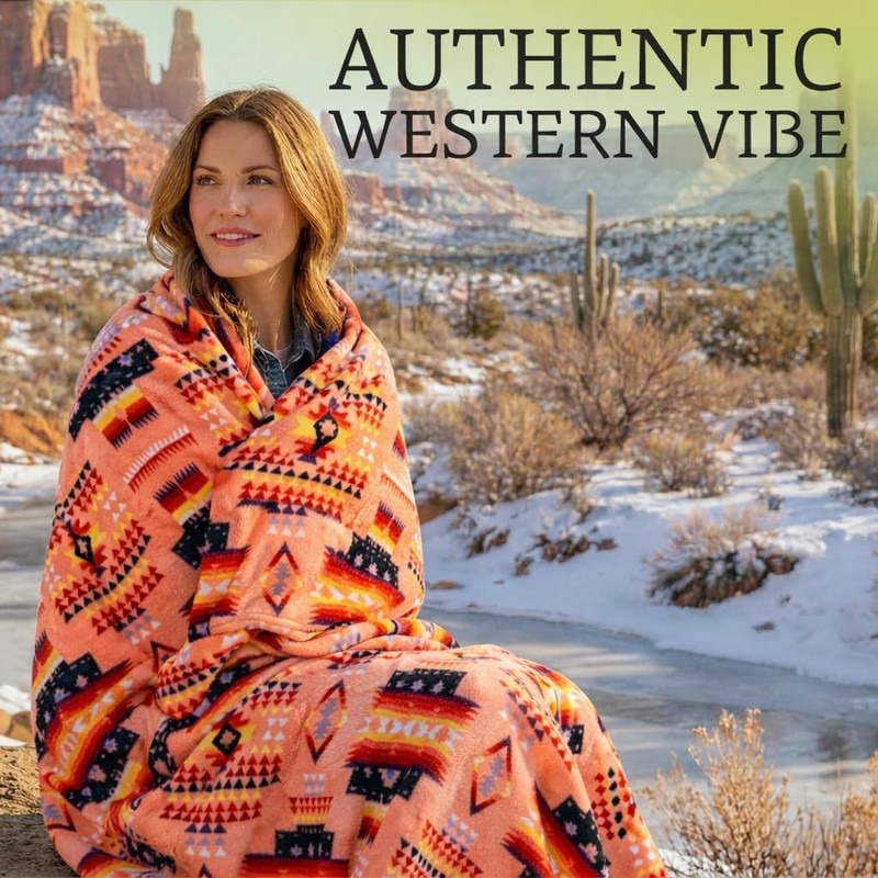 Aztec Blanket Fleece, Reversible Native American Blanket, Western Throw, Nati... gallery