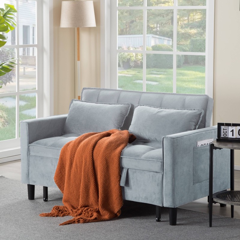 Convertible Sleeper Sofa Bed Loveseat Twin Pull-Out Velvet Storage Side Pocket gallery