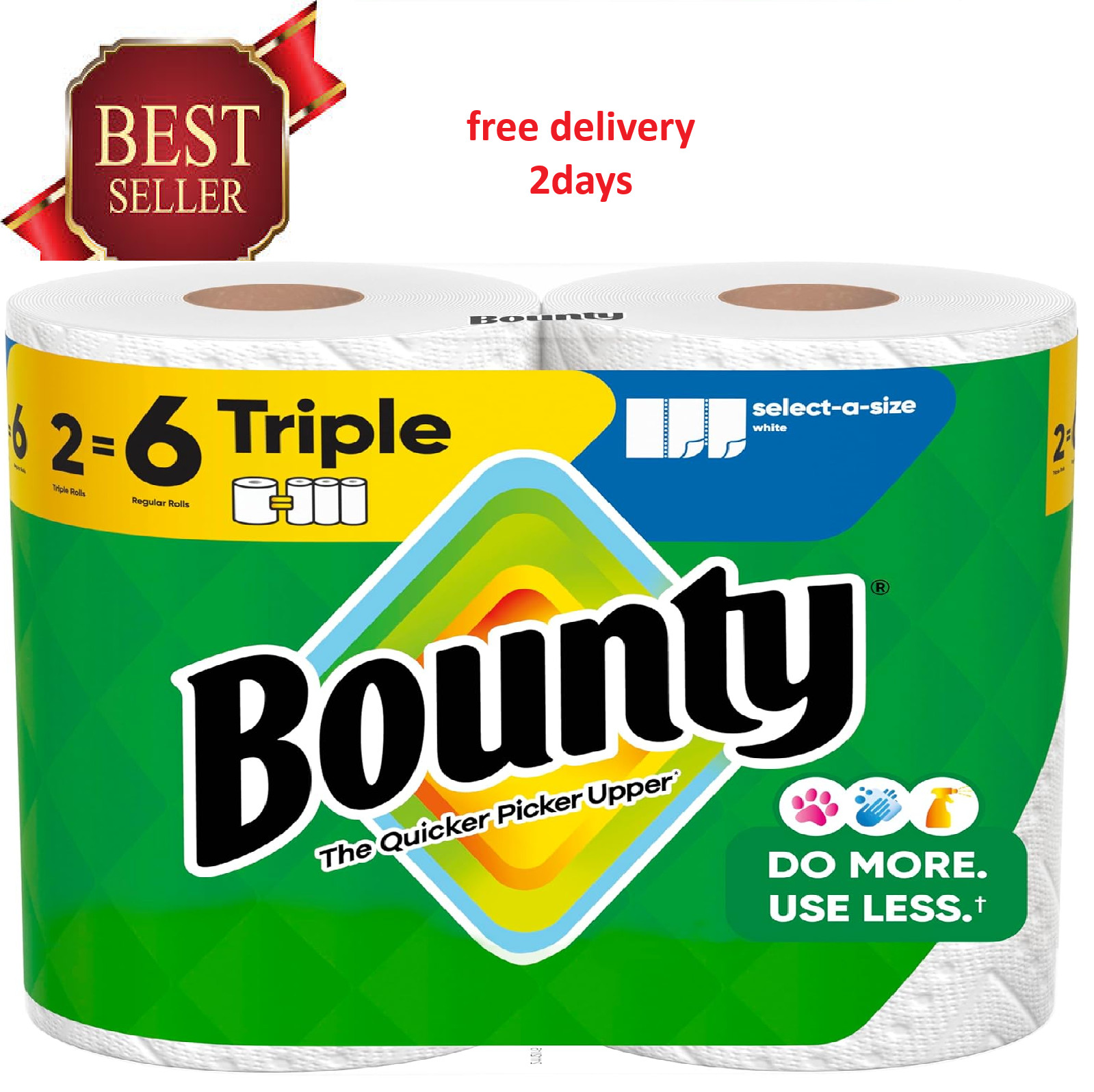 Bounty Select-A-Size Paper Towels, White, 2 Triple Rolls = 6 Regular Rolls gallery