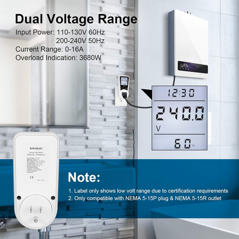 Watt Meter, Plug-In Socket Power Meter, Auto Cost Calculator, Backlit gallery