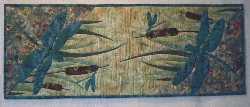 Table Runner " Dragonflies In The Reeds" 39 3/4" x 15 12" HANDCRAFTED NEW gallery