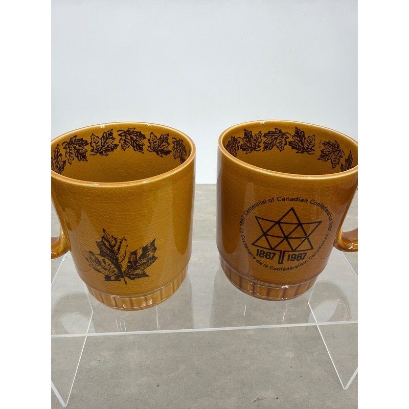 Royal Worcester Crown Ware 1967 Centennial of Canadian Confederation Mugs Set 2 gallery