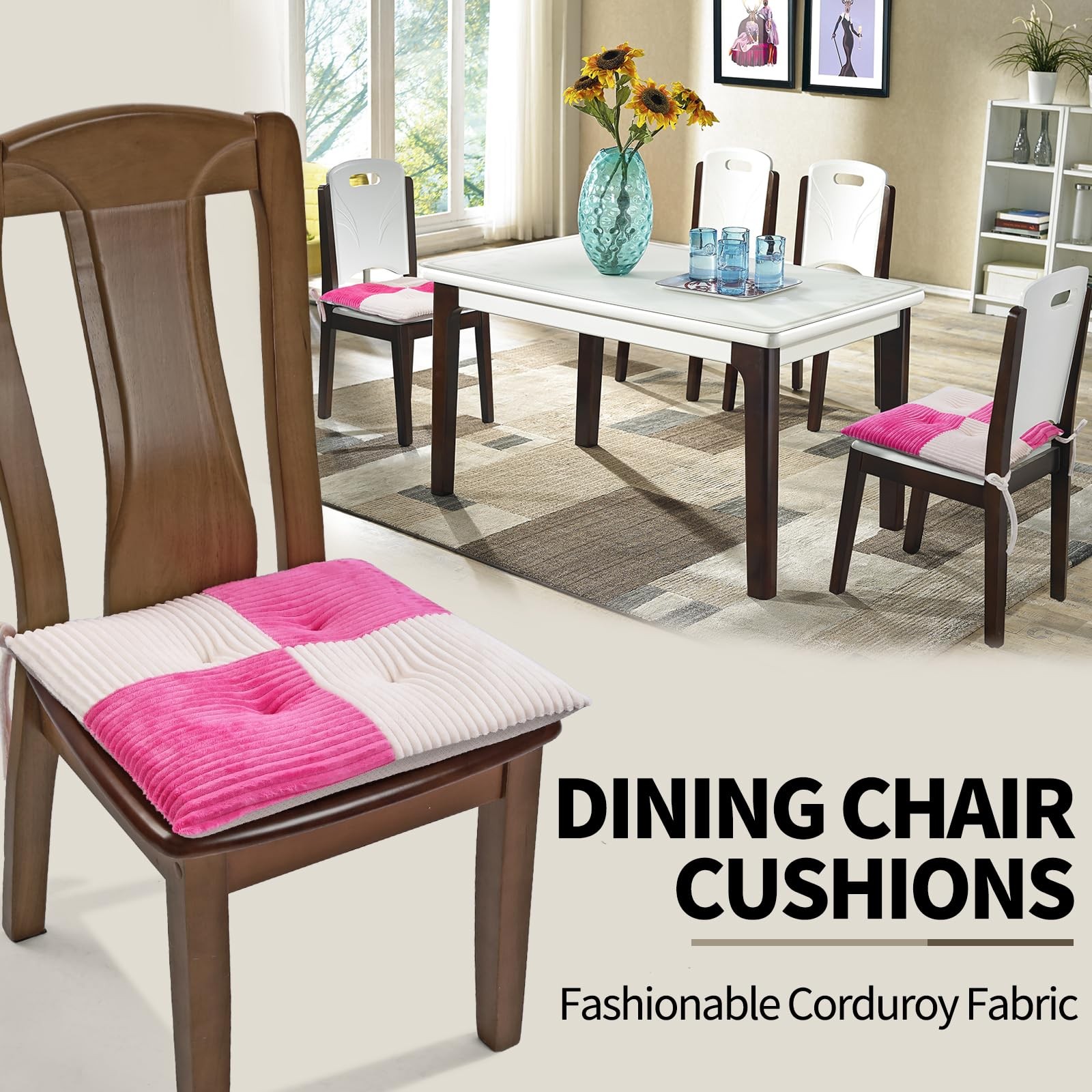 1 PCS Office Stacking Chair Cushion Ties Corduroy Foam Square 17x17 Inch Pink gallery