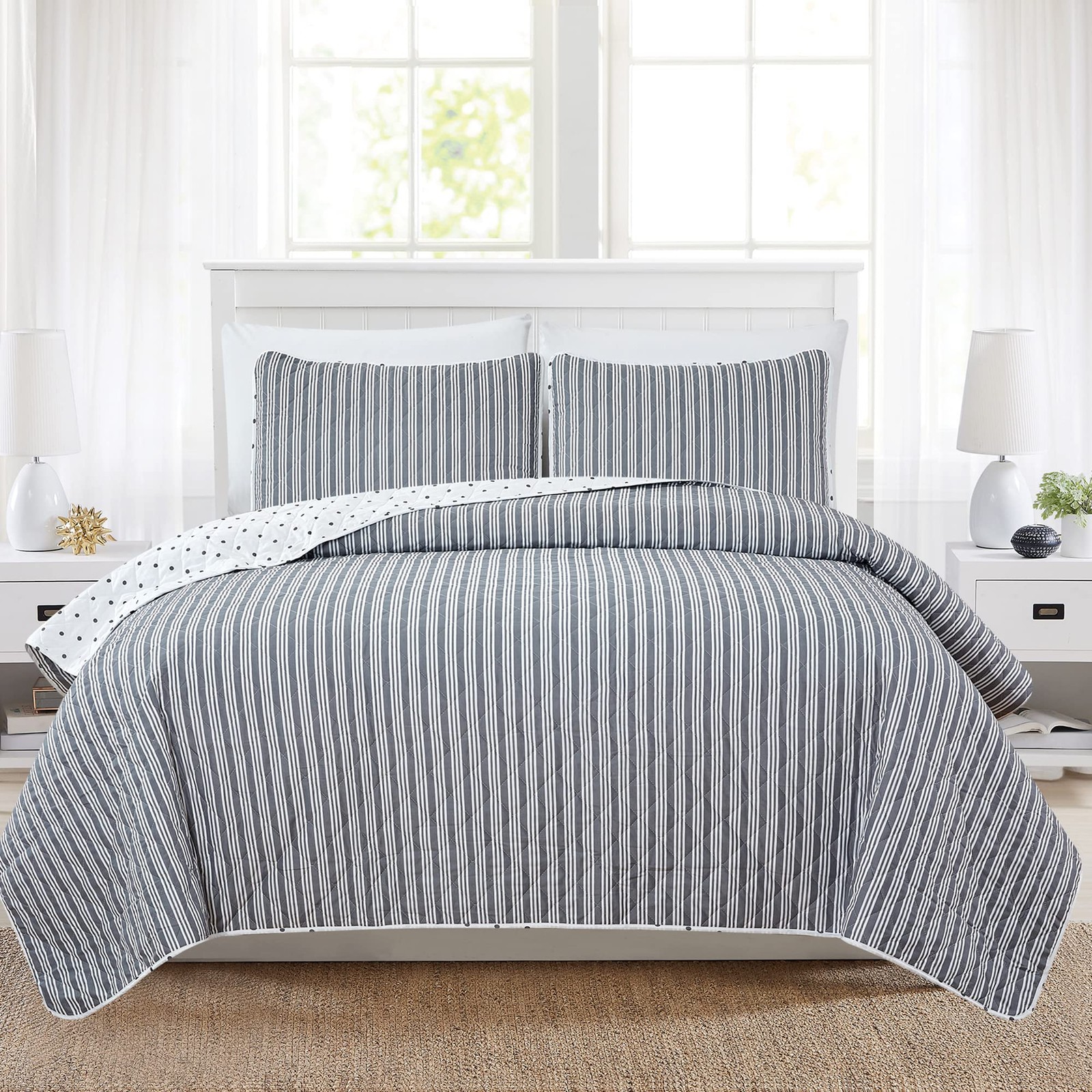 Market & Place 3 Piece Reversible Quilt Set with Shams | All-Season Soft & Li... gallery