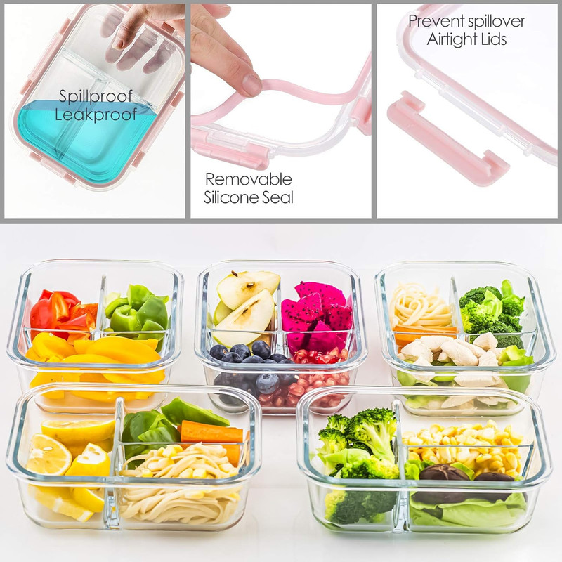 Glass Meal Prep Container Set 5Pack 3Compartment 34Oz Divided Container with Lid gallery