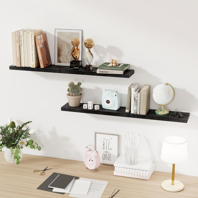 Rustic 40" Floating Wall Shelves with Invisible Brackets - Set of 2 (Black) gallery