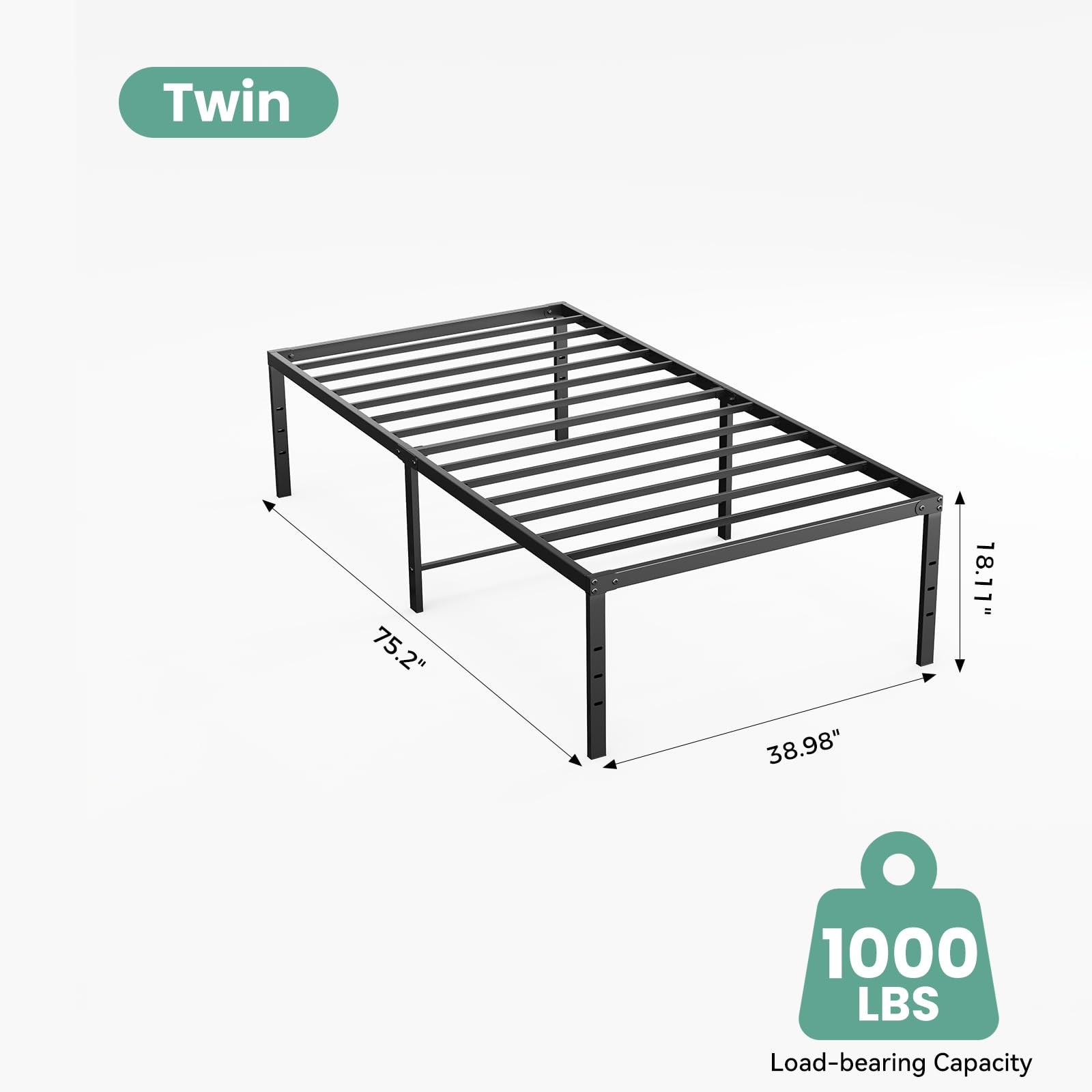 Twin Size 18 Inch Metal Platform Bed Frame, Noise~Free, Storage, No Box Spring gallery