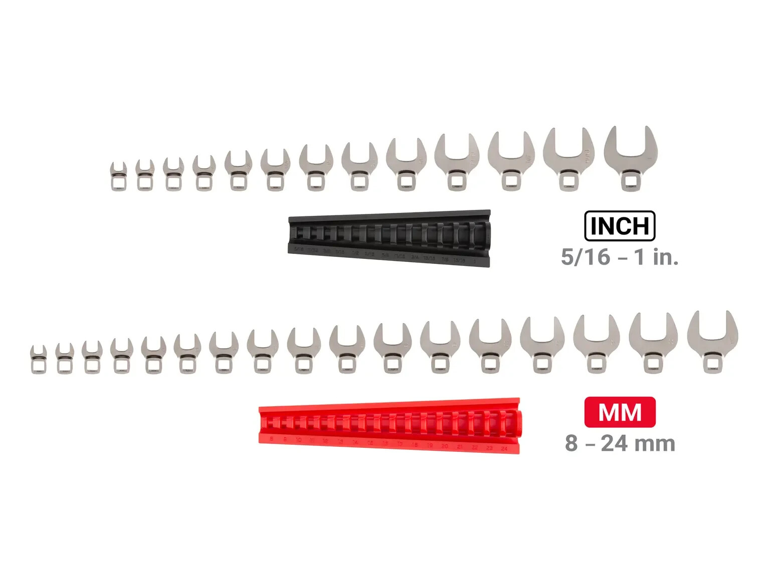 3/8 Inch Drive Crowfoot Wrench Set with Racks, 30-Piece 5/16-1 in., 8-24 mm. USA gallery