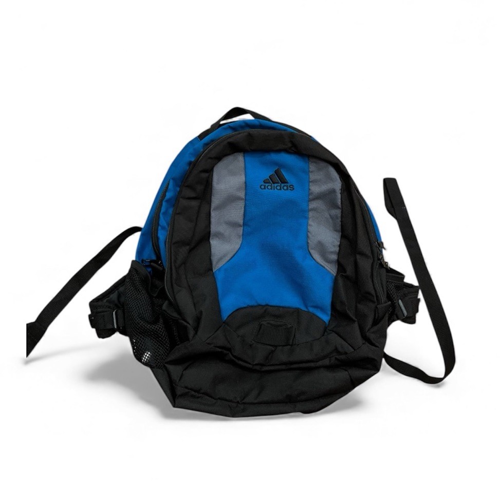 Adidas Backpack Black Blue Adjustable Bag Zippers Pockets Lightweight