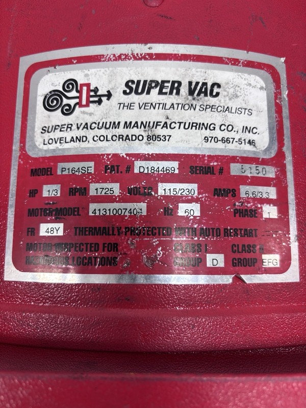 P164 SE Super VAC Ventilating Systems, Electric Smoke Ejector Blower Fan gallery