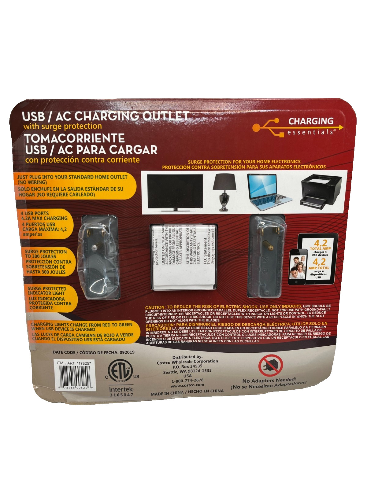 USB/AC Charging Outlet w Surge Protection 2-Pack 4.2 Total AMP 1875W Max Output gallery