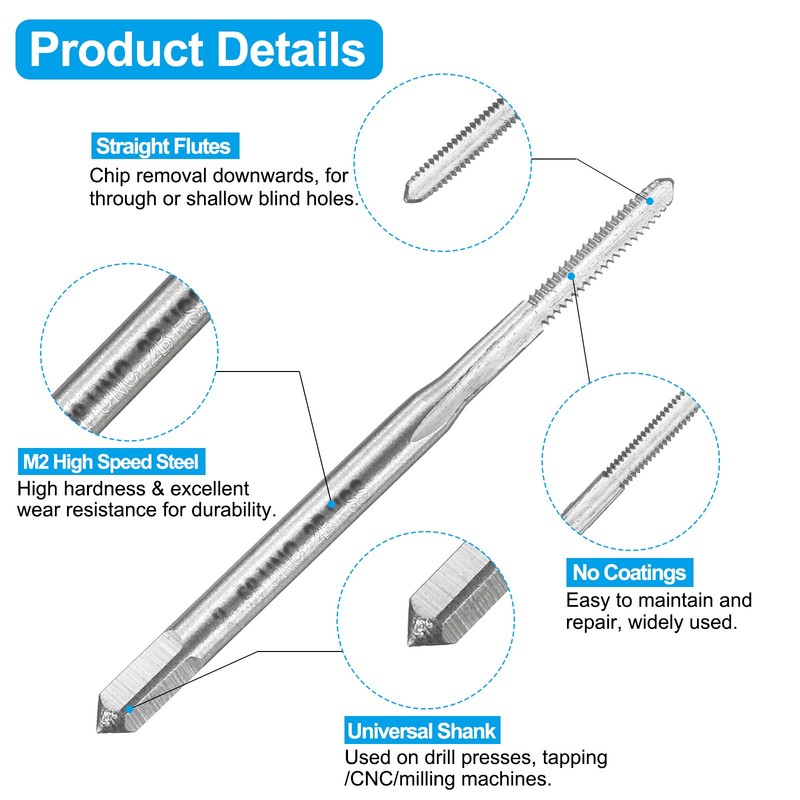 2Pack 2-56 UNC Straight Flute Thread Screw Tap & 2Pack 1.8mm Twist Drill Bit Set gallery