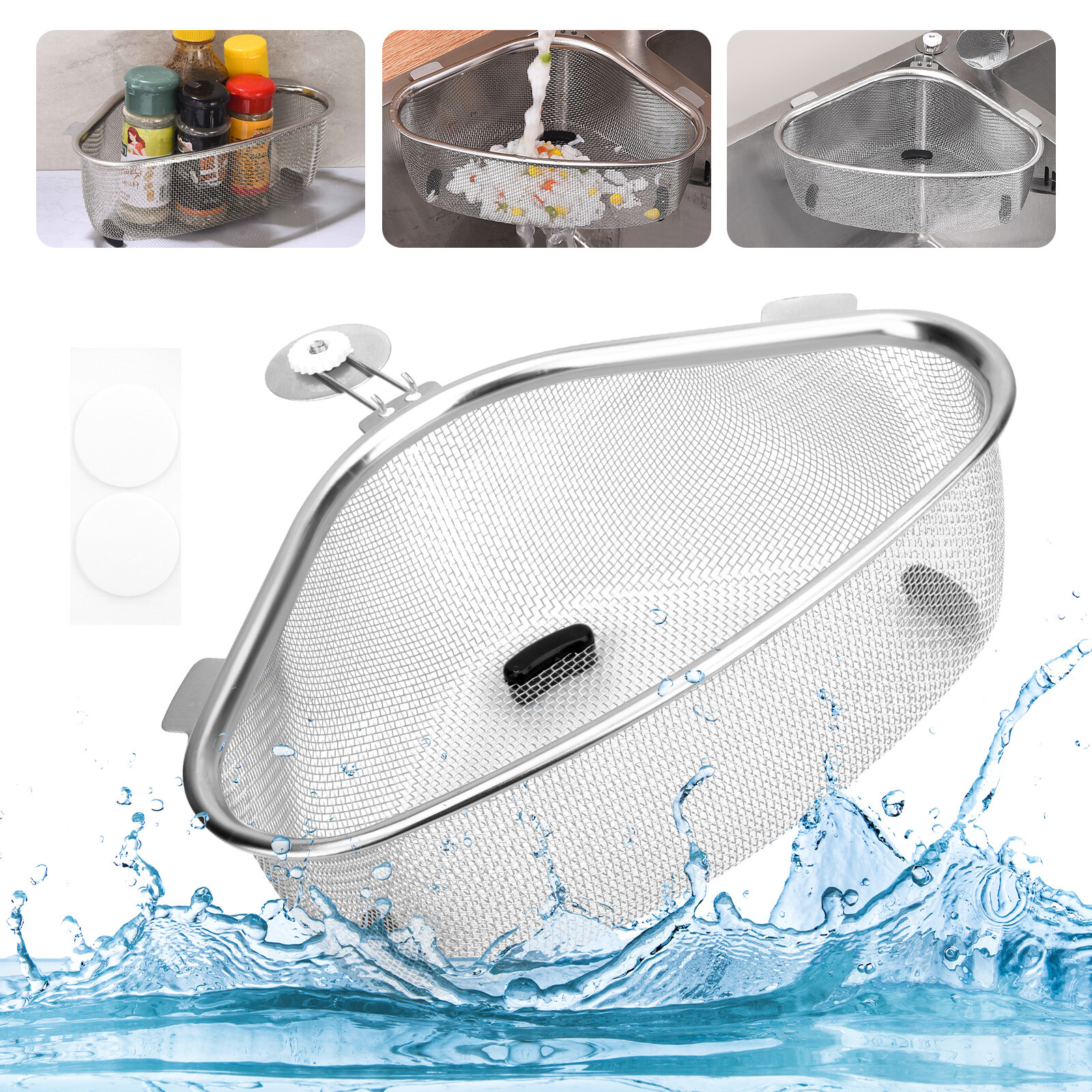 Sink Triangle Corner Drainer Basket, Stainless Steel, Mesh Kitchen Food Strainer gallery
