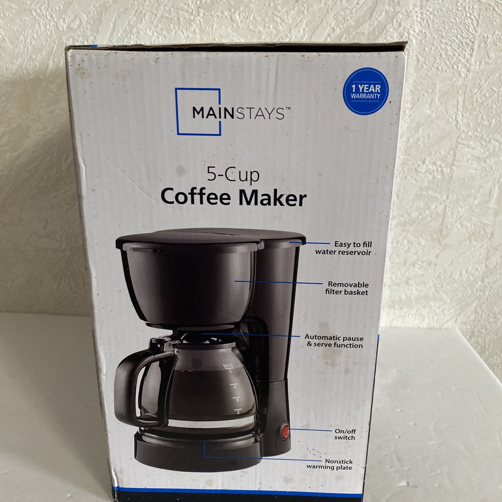 Mainstays 5 Cup Coffee Maker Removable Filter Basket, 511400 Ergo Handle - NEW gallery
