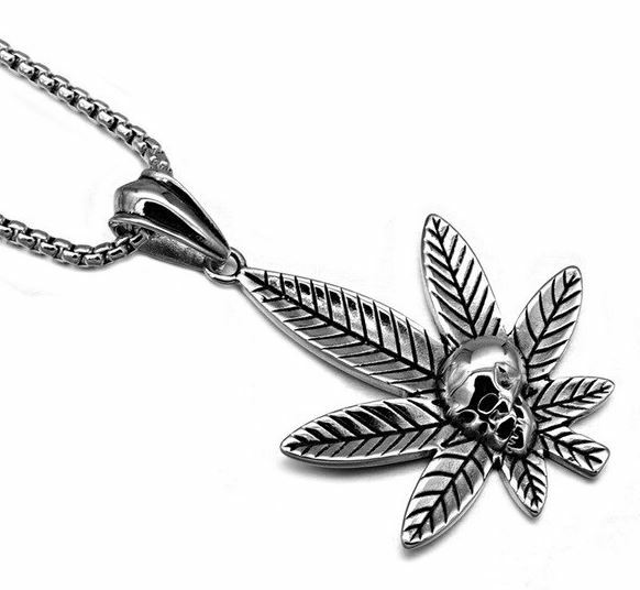 Pot Leaf with Skull Pendant with Necklace Weed 420 Marijuana gallery