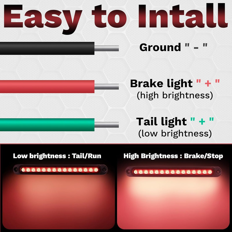 2PCS LED Trailer Tail Light Bar 10 Inch Waterproof Brake Light Strip Red gallery