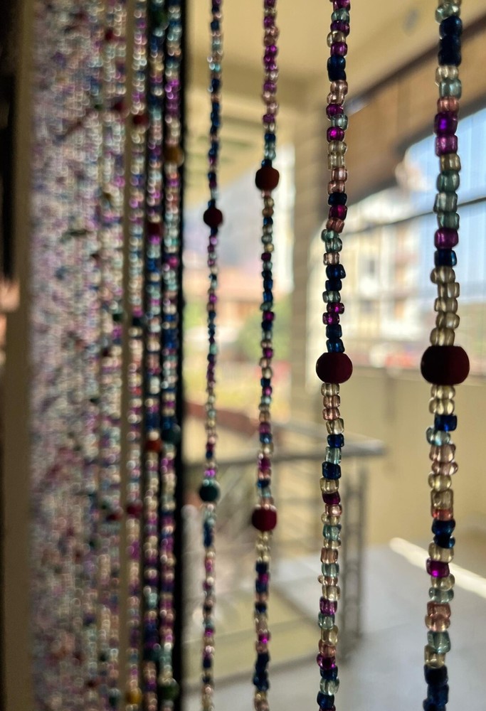 Handmade Beaded String with bells Curtain Hippie Boho Colorful Home Décor 190 cm