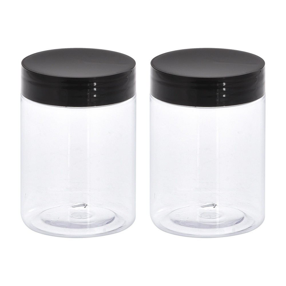 2Pcs 10oz 300ml Round Plastic Jars with Black Screw Top Lid for Storage