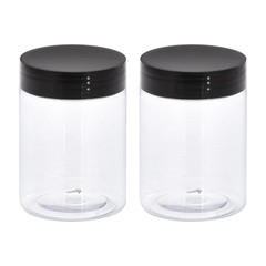 2Pcs 10oz 300ml Round Plastic Jars with Black Screw Top Lid for Storage