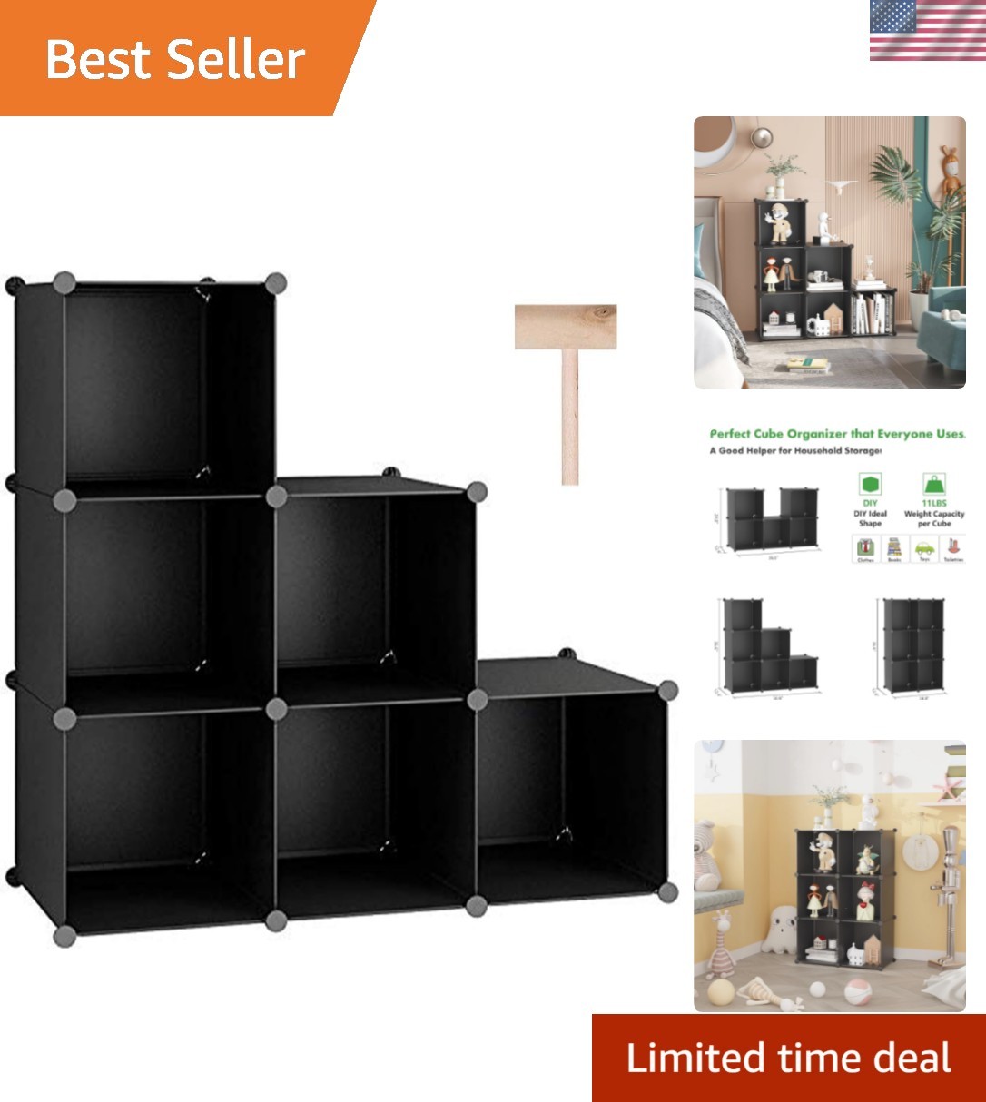 6-Cube Storage Organizer, Stackable Storage Cubes Shelves, Portable Bookshelf... gallery