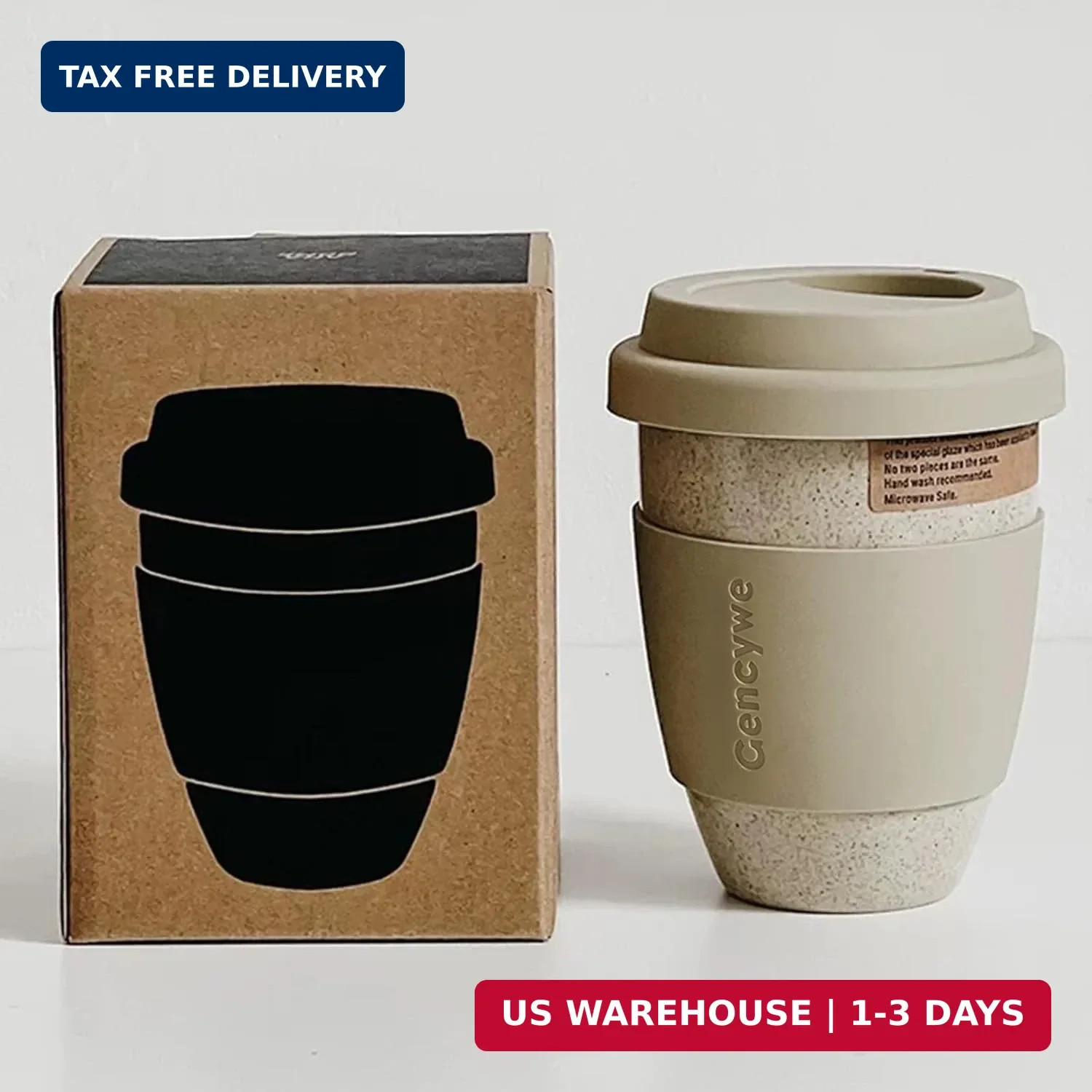 Ceramic Travel Mugs with Silicone Lids, 15 oz Portable Coffee Mugs, Beige gallery