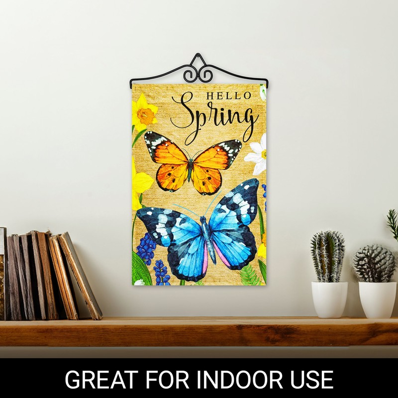 Garden Flag Hello Spring Butterflies Flowers 12x18IN & Hanger 14IN Printed Poly gallery