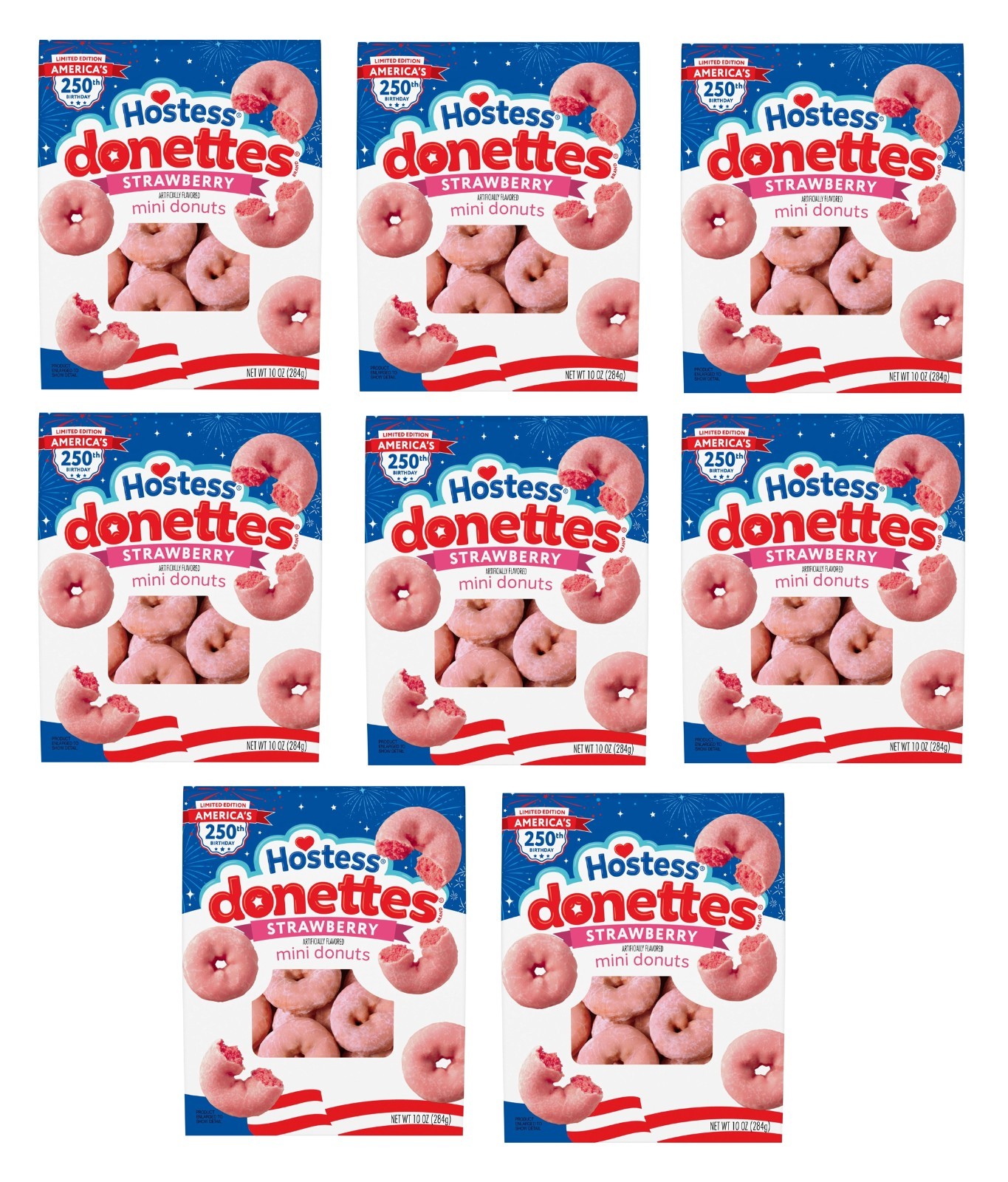 8 Pack Hostess Donettes Strawberry Mini Donuts 10 oz USA 250th Limited Edition gallery