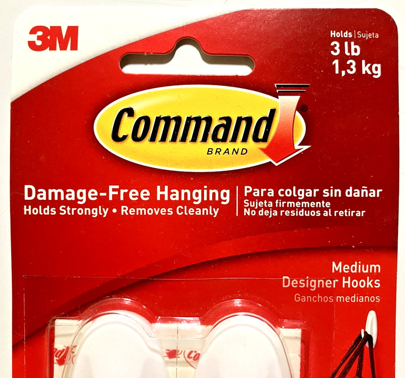 3M Command ~MEDIUM DESIGNER HOOKS~ 17081ES ~Lot Of 3~ WHITE ~ 3 lb Capacity ~NEW gallery