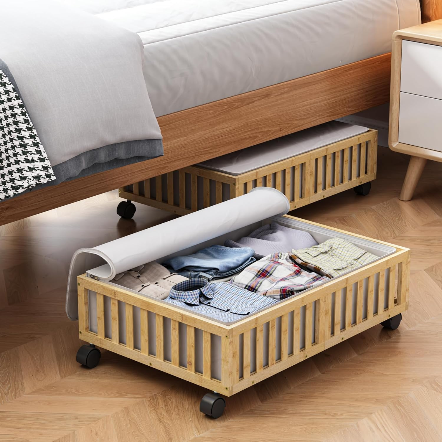 Bamboo under Bed Storage Containers with Wheels, 2 Pack under the Bed Shoe Stora gallery