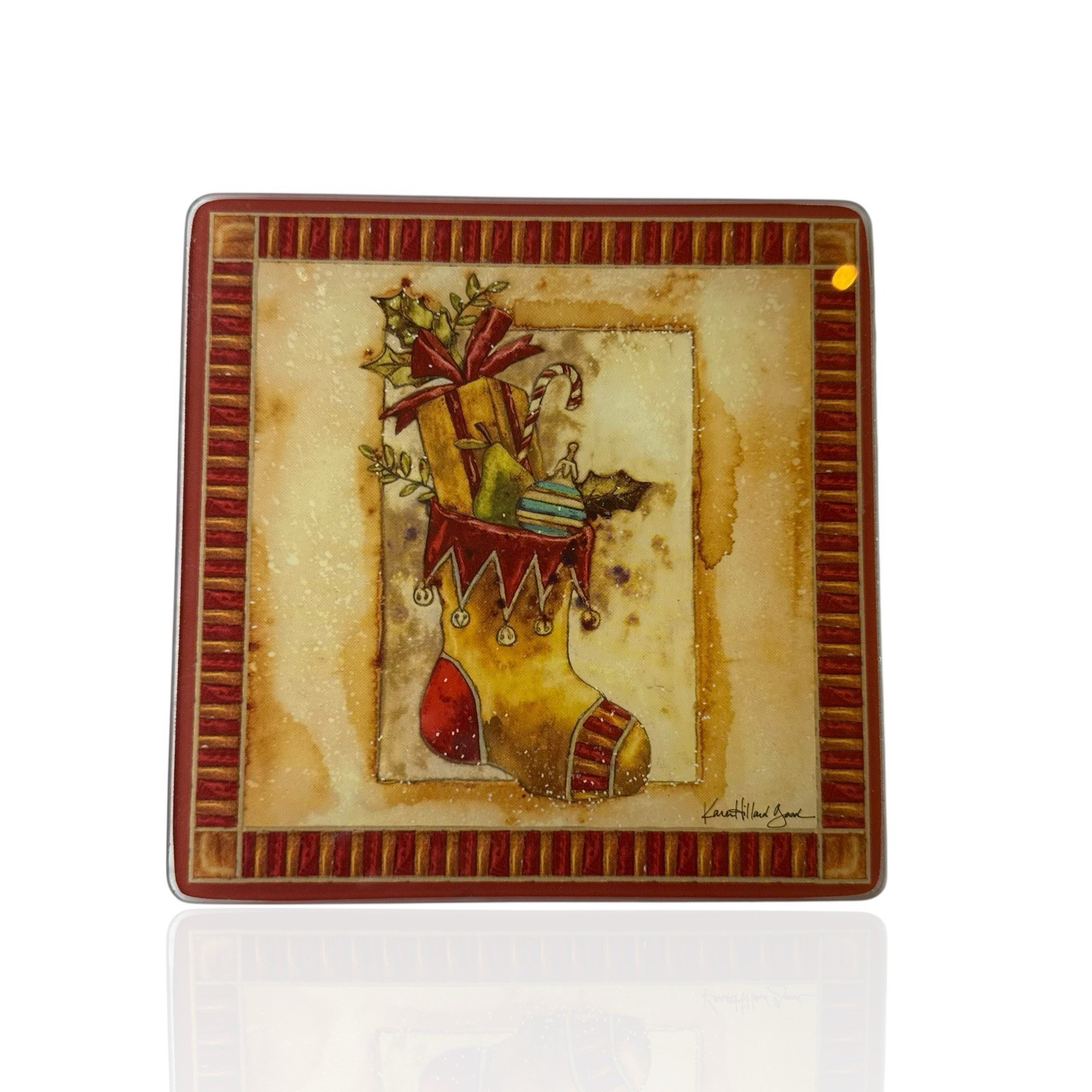 Vintage Glass Cutting Board Rustic Christmas Stocking Karen Hilliard Good 5 3/4” gallery