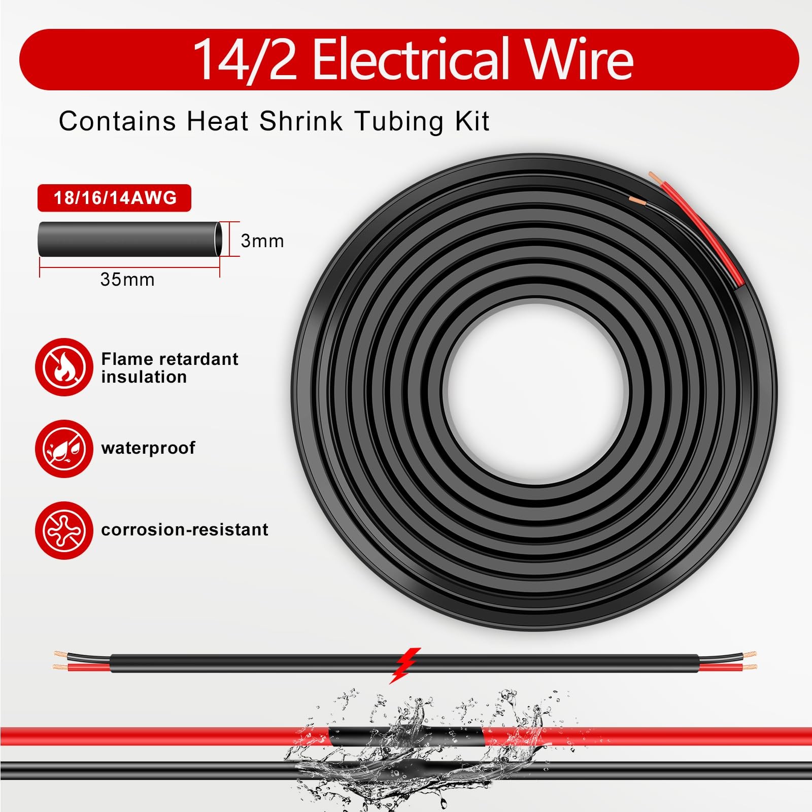 GOSDENG 14 Gauge 2 Conductor Electrical Wire, 14 AWG 2.08mm 30FT, 14AWG-2C gallery